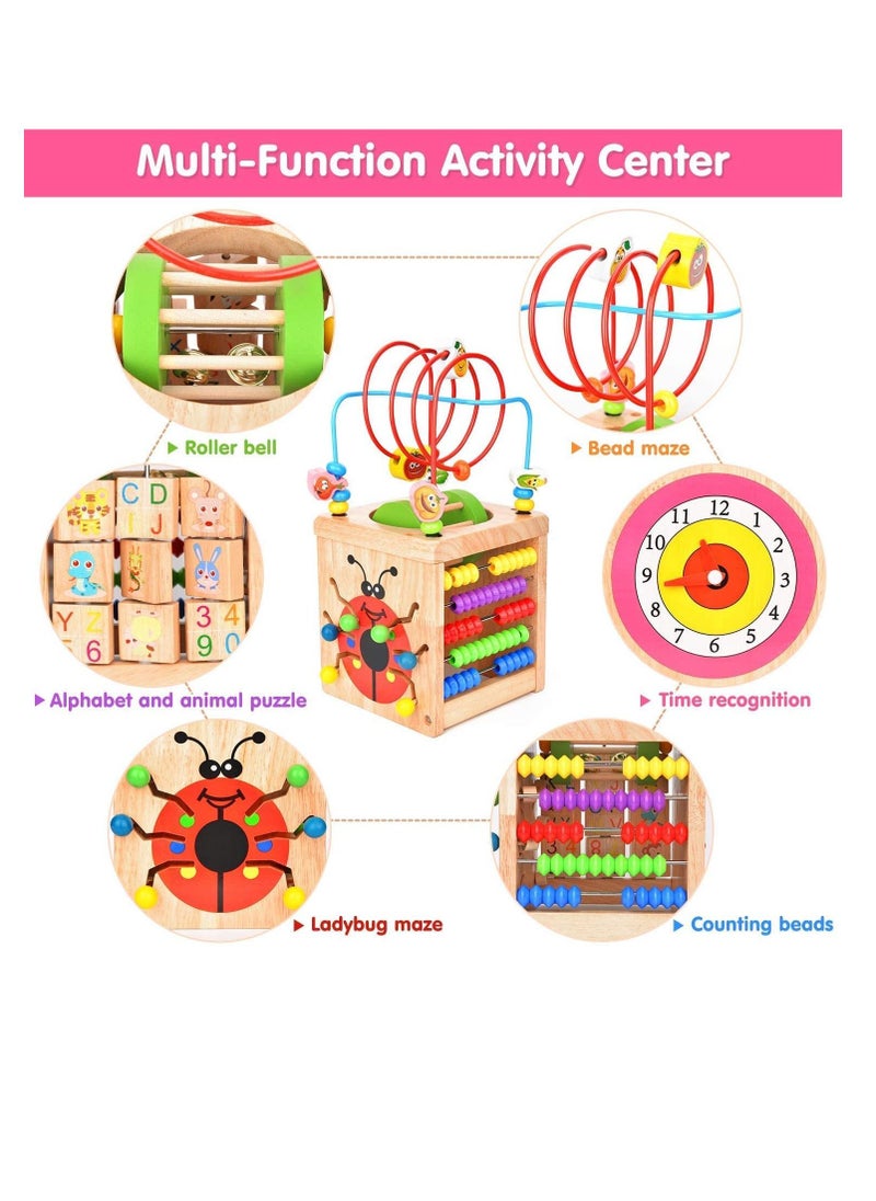 Generic - Wooden Activity Cube Deluxe Multi-Function CPSC Certified Bead Maze Educational Toy 1 Year Old Toy - Image 1