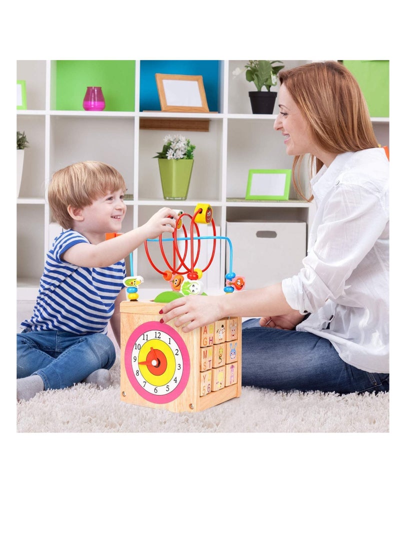 Generic - Wooden Activity Cube Deluxe Multi-Function CPSC Certified Bead Maze Educational Toy 1 Year Old Toy - Image 1