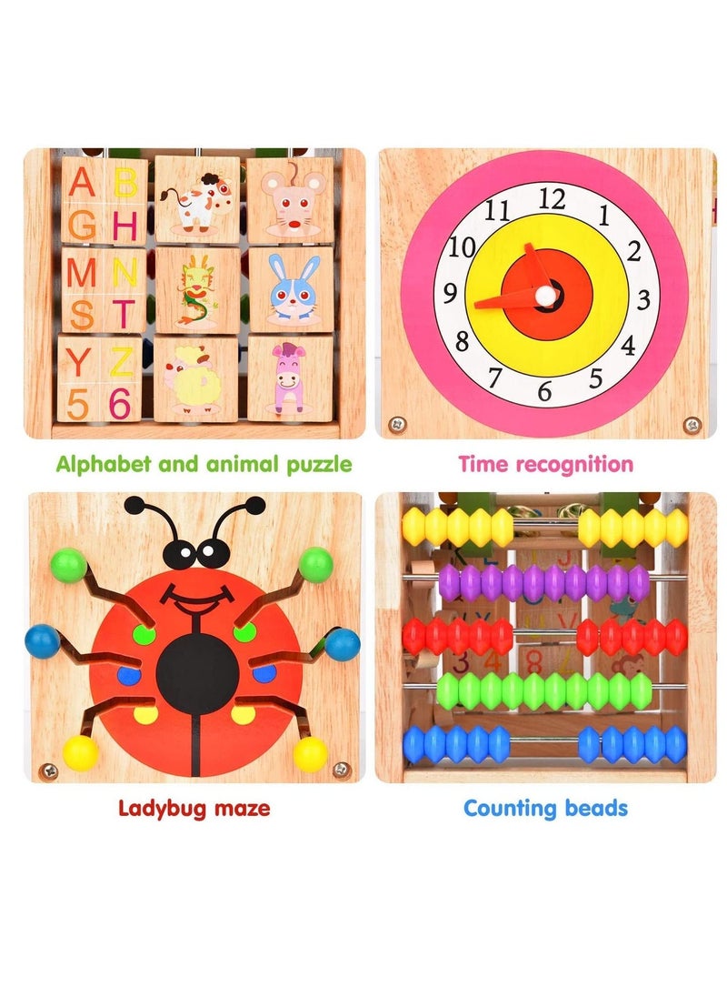 Generic - Wooden Activity Cube Deluxe Multi-Function CPSC Certified Bead Maze Educational Toy 1 Year Old Toy - Image 1