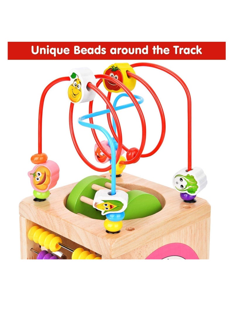Generic - Wooden Activity Cube Deluxe Multi-Function CPSC Certified Bead Maze Educational Toy 1 Year Old Toy - Image 1