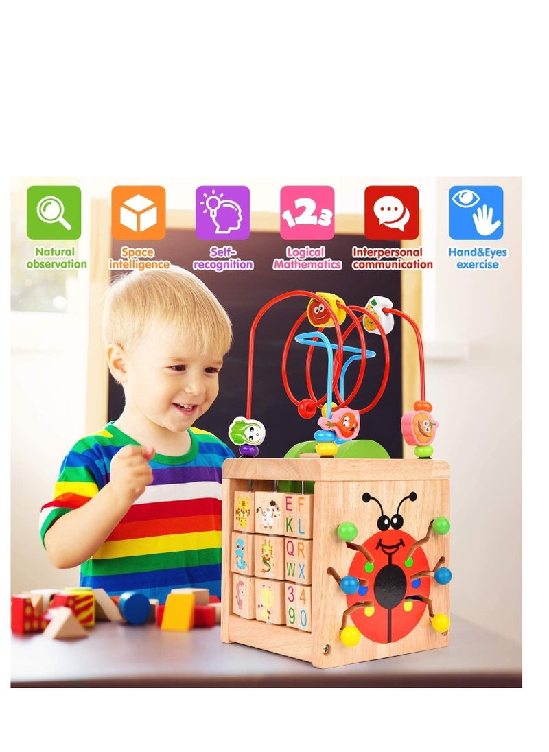 Generic - Wooden Activity Cube Deluxe Multi-Function CPSC Certified Bead Maze Educational Toy 1 Year Old Toy - Image 1