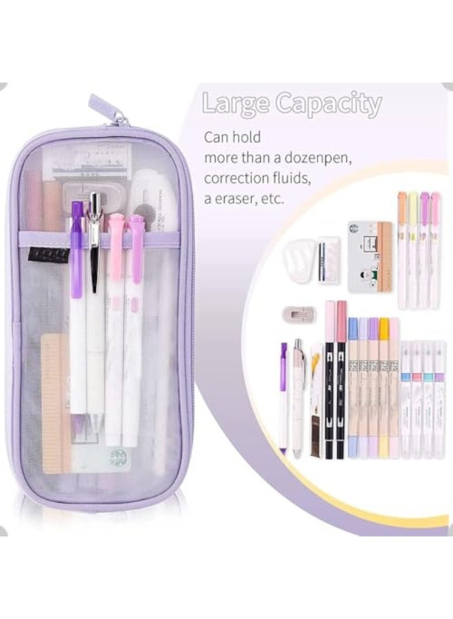 Grid Mesh Pen Pencil Case, Clear Pencil Case for Exams, Stationary Bag, Clear Makeup Color Pouch Cosmetics Bag, Clear Mesh Pencil Pouch for Office Stationery - Image 3