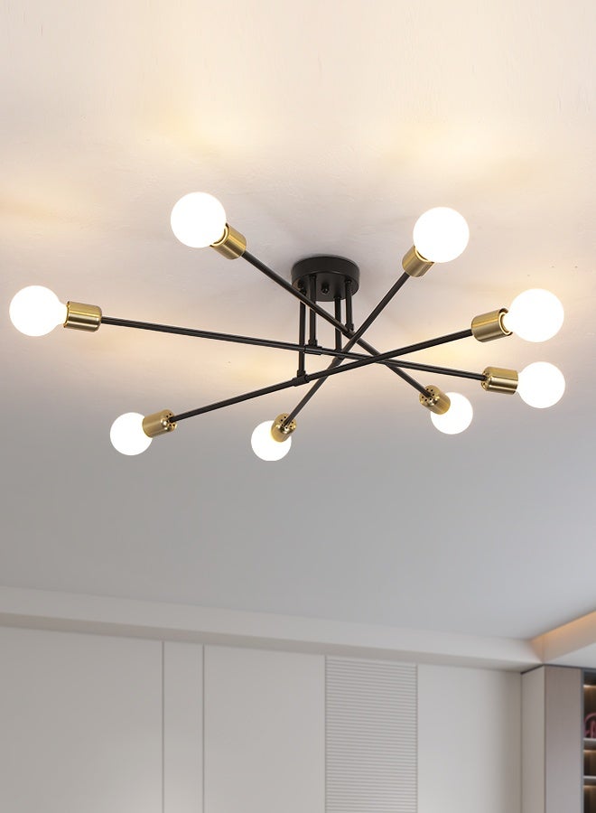 YATAI LIGHTING Modern Sputnik Ceiling Light, 95cm Black & Gold Semi-Flush Mount with Bulbs Included, 3-Color Dimming (3000K-6000K) for Bedroom, Dining Room & Living Room - Image 1