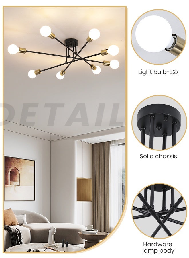 YATAI LIGHTING Modern Sputnik Ceiling Light, 95cm Black & Gold Semi-Flush Mount with Bulbs Included, 3-Color Dimming (3000K-6000K) for Bedroom, Dining Room & Living Room - Image 4