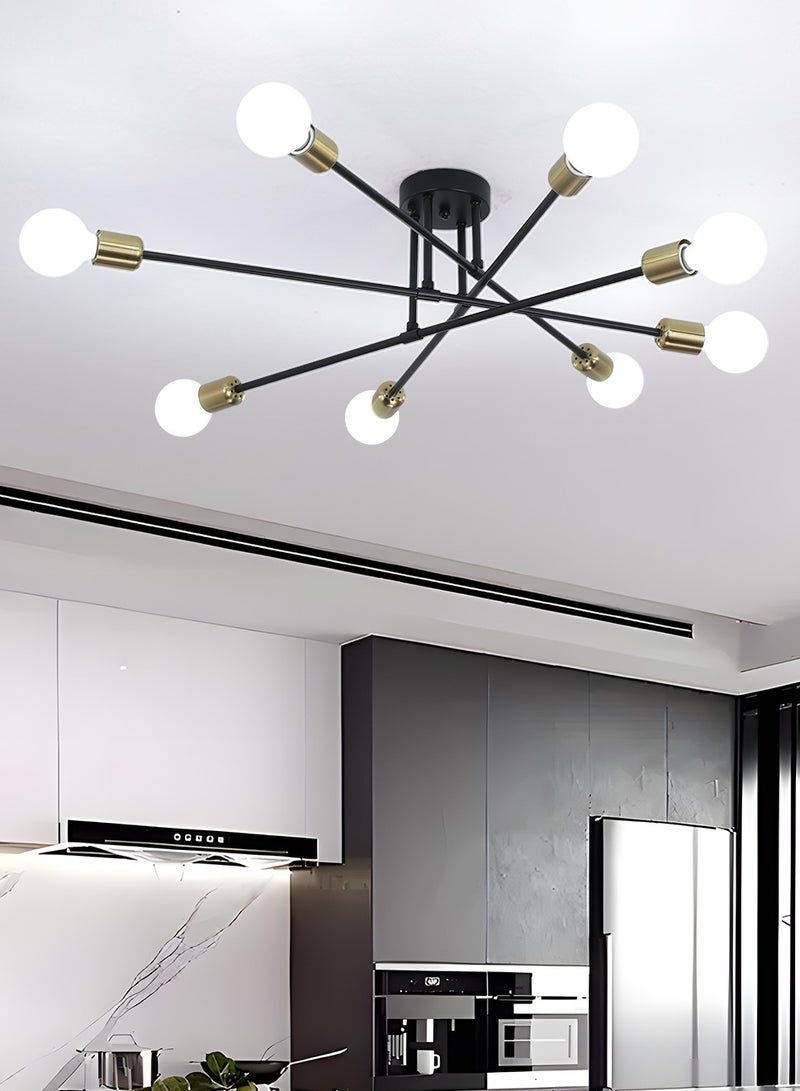 YATAI LIGHTING Modern Sputnik Ceiling Light, 95cm Black & Gold Semi-Flush Mount with Bulbs Included, 3-Color Dimming (3000K-6000K) for Bedroom, Dining Room & Living Room - Image 5