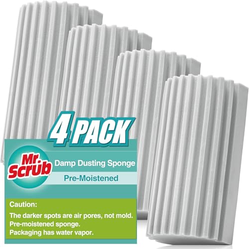 MR. SCRUB 4 Pack Damp Dusting Sponge Duster, Grey Dust Cleaning Sponge, Reusable Household Cleaning Sponge Tool for Blinds, floorboards, Fan Blades, Vents, Glass, Railings, Mirrors - Image 1