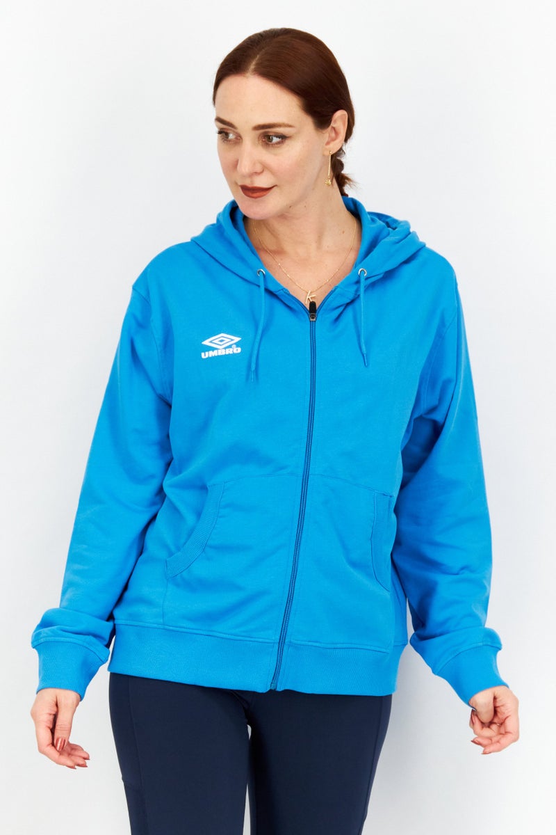 umbro سويت شيرتات رياضية نسائية بغطاء رأس بشعار العلامة التجارية، أزرق - Image 1