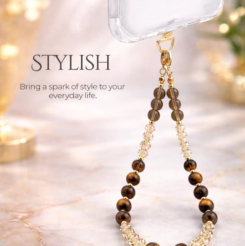 MyfavoriteK Natural Stones Phone Charm Detachable Anti Theft Strap Hands-Free iPhone Wrist Strap for Women Phone Chain Wristlet - Fits Apple, Samsung, Google Pixel & More (Golden Tigerâ€™s Eye) - Image 3