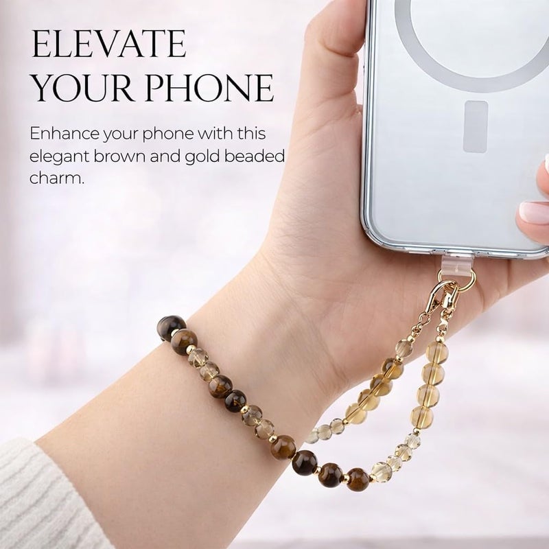 MyfavoriteK Natural Stones Phone Charm Detachable Anti Theft Strap Hands-Free iPhone Wrist Strap for Women Phone Chain Wristlet - Fits Apple, Samsung, Google Pixel & More (Golden Tigerâ€™s Eye) - Image 2