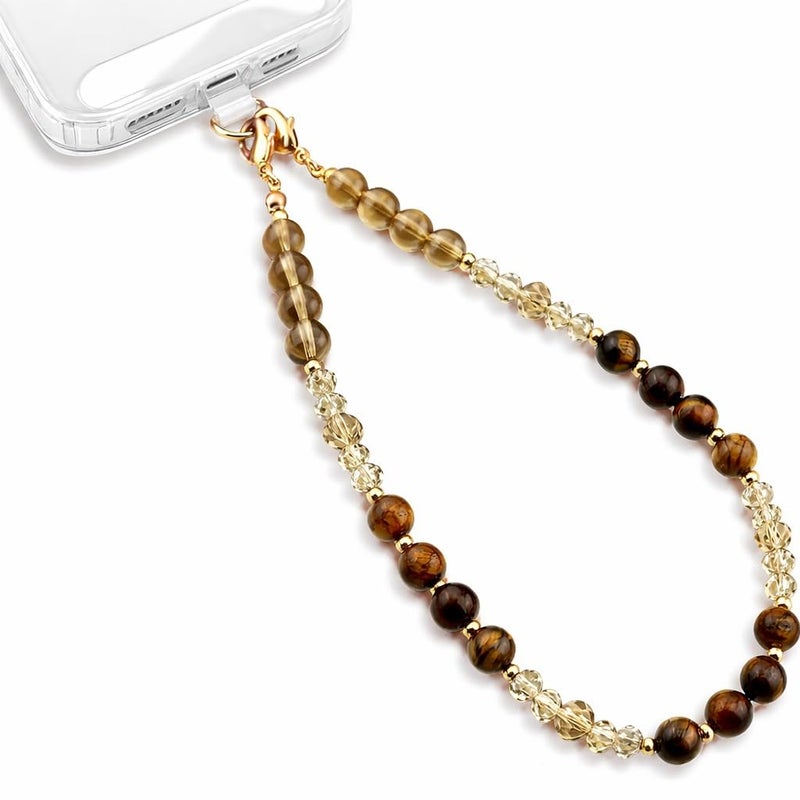 MyfavoriteK Natural Stones Phone Charm Detachable Anti Theft Strap Hands-Free iPhone Wrist Strap for Women Phone Chain Wristlet - Fits Apple, Samsung, Google Pixel & More (Golden Tigerâ€™s Eye) - Image 1