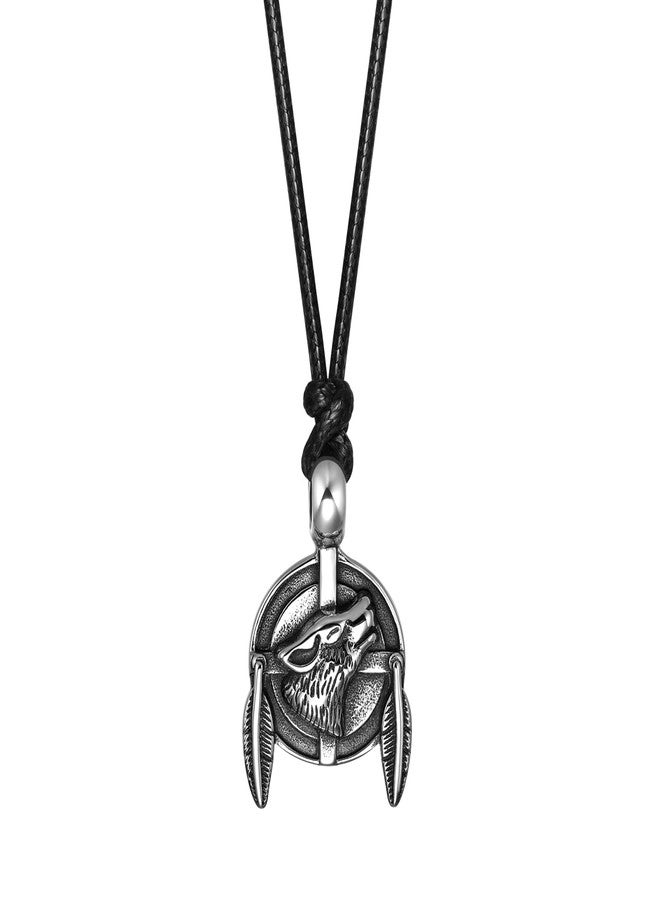 Magic Human Dreamcatcher Necklace - Howling Wolf Jewelry for Men or Women - Antique Finish Stainless Steel Pendant - Courage and Protection Powers Amulet - Cool Vintage Look Talisman - Adjustable Cord Choker - Image 1