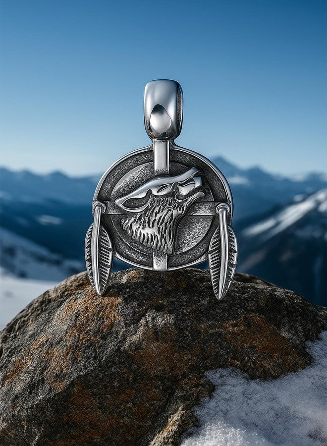 Magic Human Dreamcatcher Necklace - Howling Wolf Jewelry for Men or Women - Antique Finish Stainless Steel Pendant - Courage and Protection Powers Amulet - Cool Vintage Look Talisman - Adjustable Cord Choker - Image 3