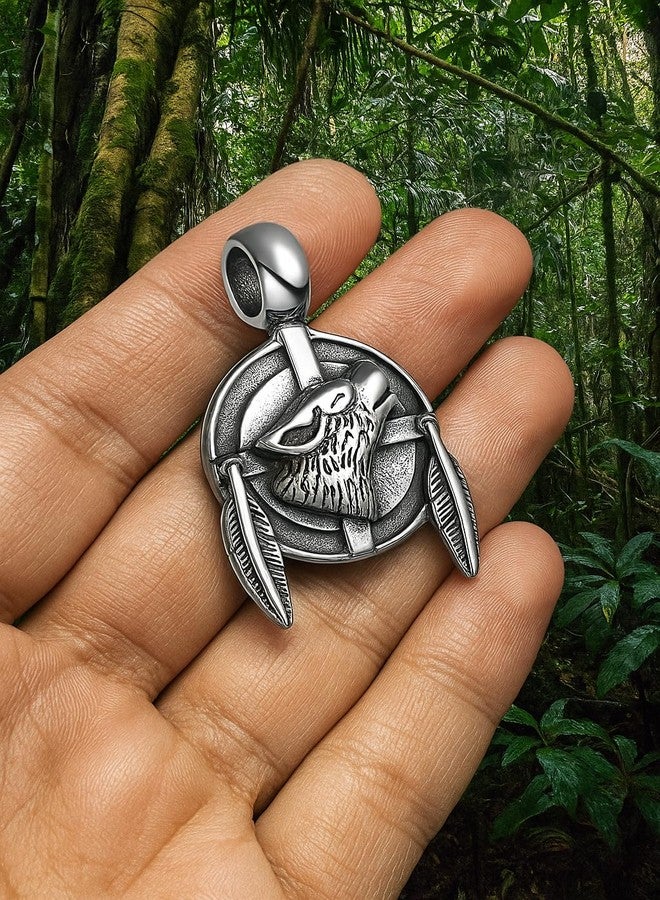 Magic Human Dreamcatcher Necklace - Howling Wolf Jewelry for Men or Women - Antique Finish Stainless Steel Pendant - Courage and Protection Powers Amulet - Cool Vintage Look Talisman - Adjustable Cord Choker - Image 4