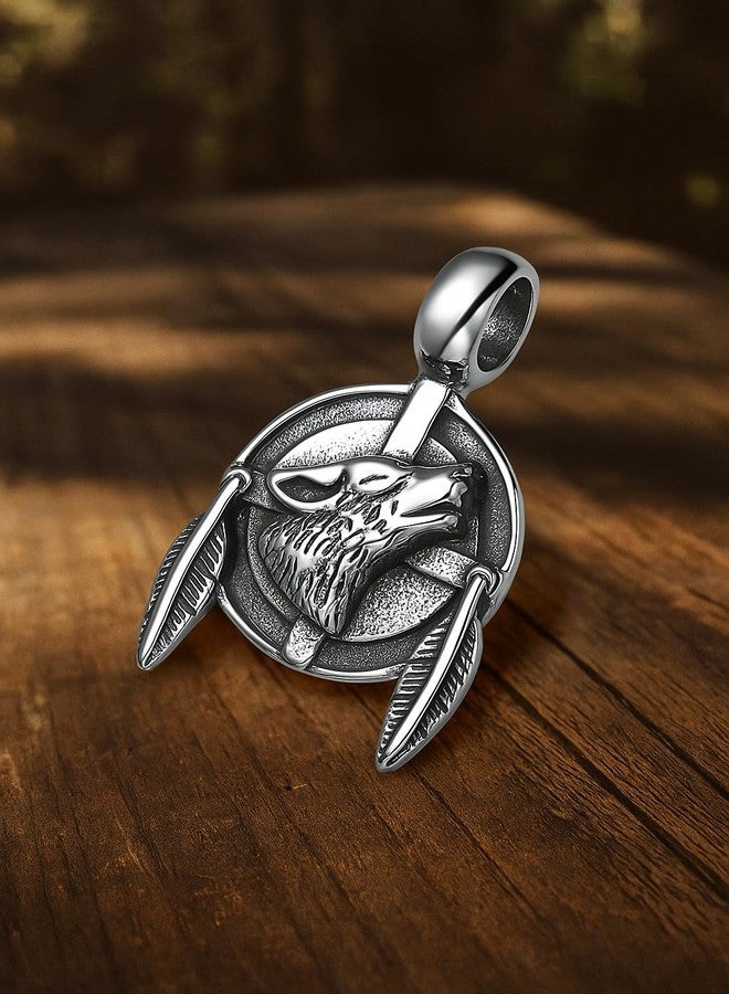 Magic Human Dreamcatcher Necklace - Howling Wolf Jewelry for Men or Women - Antique Finish Stainless Steel Pendant - Courage and Protection Powers Amulet - Cool Vintage Look Talisman - Adjustable Cord Choker - Image 2