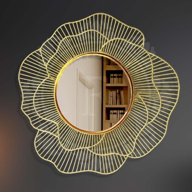 FUNTEREST Decorative Wall Mounted Round Hanging Mirror Vintage Flower Leaf Design Golden Modern Art Mirror for Living Room, Home Decor (Mirror - 10 Inch) - Image 1