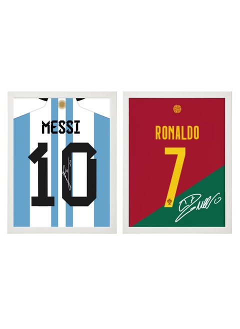 Set of 2, Messi and Ronaldo Autographed Jersey Poster with Frame 30x40cm