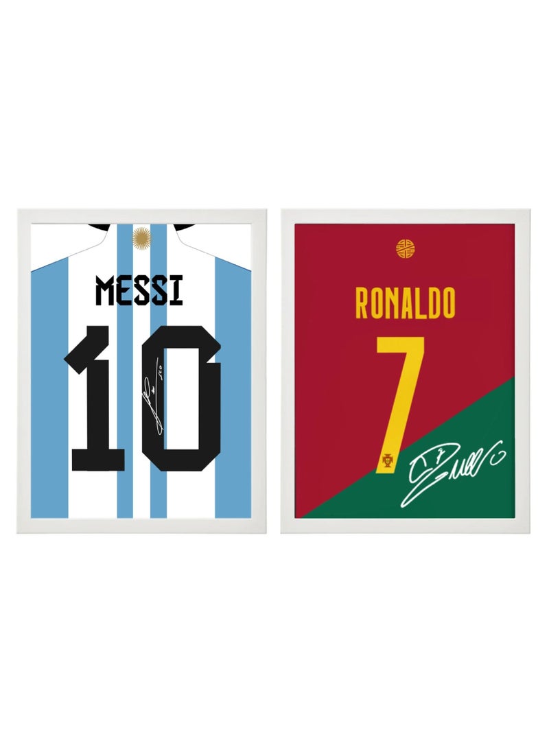Boomah Accessories Set of 2, Messi and Ronaldo Autographed Jersey Poster with Frame 30x40cm  - Image 1