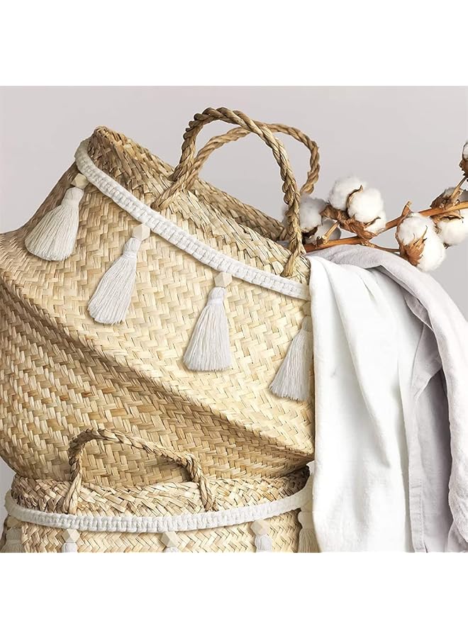 erorex 4 Pcs Macrame Woven Tassel Garland Hanging Tassel Fringe Garland Banner Basket Decorative Wall Hangings For Home Decor Nursery Room Rustic Country Decor 37.4 Inch Natural Color - Image 4