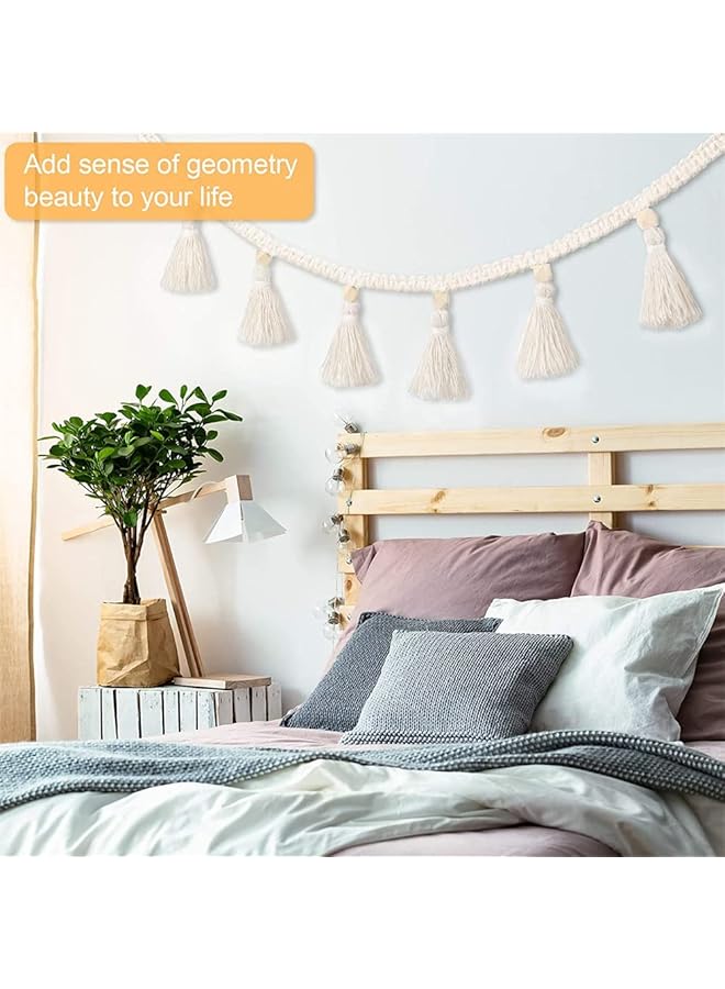 erorex 4 Pcs Macrame Woven Tassel Garland Hanging Tassel Fringe Garland Banner Basket Decorative Wall Hangings For Home Decor Nursery Room Rustic Country Decor 37.4 Inch Natural Color - Image 5