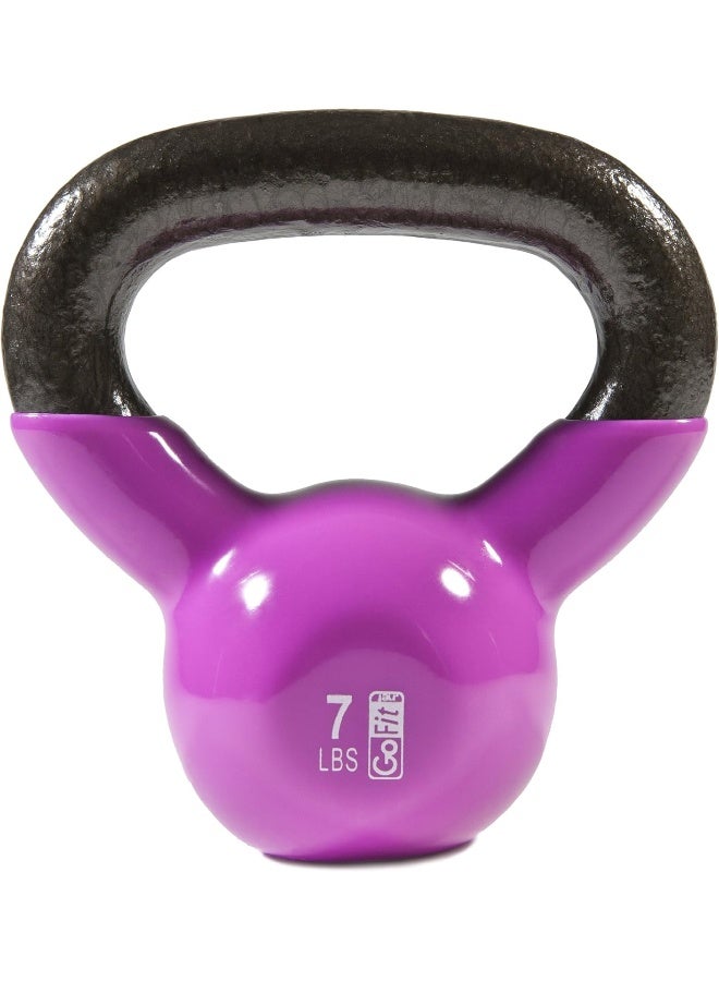 Go Fitness GoFitness Premium Vinyl-Coated Kettlebell – 7 lb Magenta – Strength, Core & Balance Training - Image 3