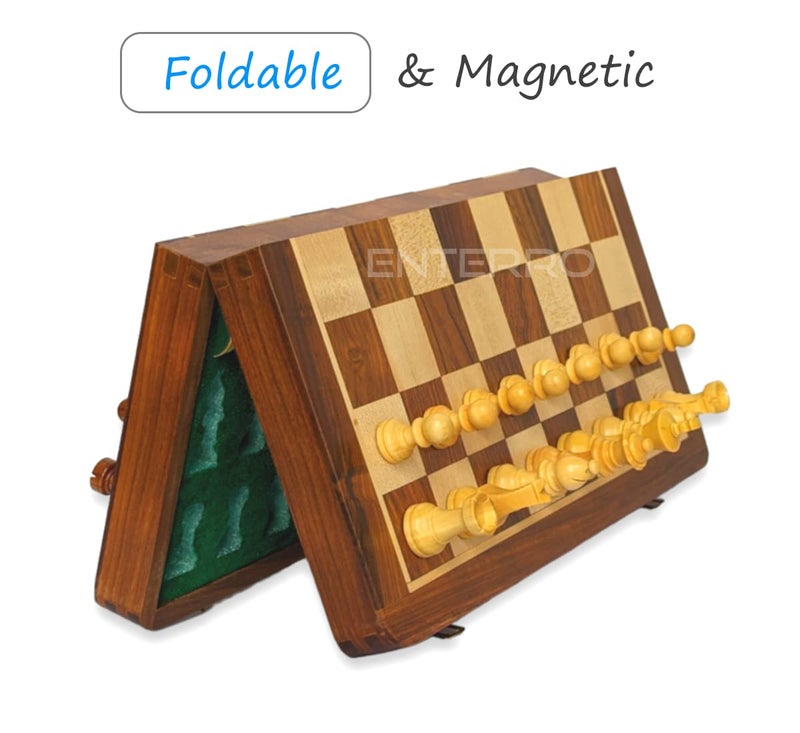 ENTERRO Adult Chess Board Set Wooden Magnetic 16 X 16 Inch - Handcrafted Foldable & Magnetic - Image 3