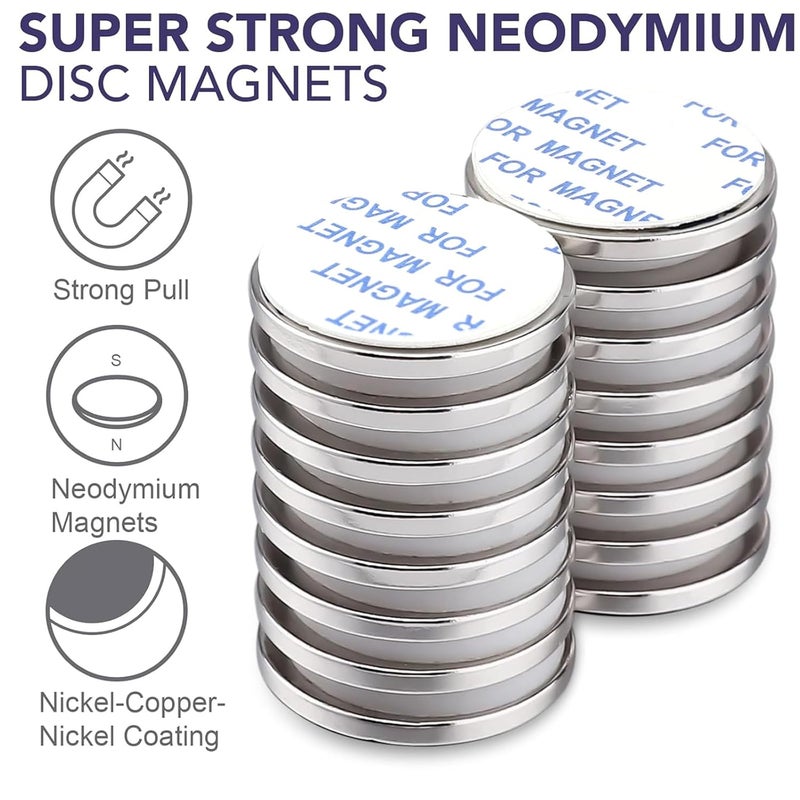 E BAVITE Super Strong Neodymium Disc Magnets with Double-Sided Adhesive, Powerful Permanent Rare Earth Fridge, DIY, Building, Scientific, Craft, and Office Magnets, 1.26 inch D x 1/8 inch H - 16 Packs - Image 3