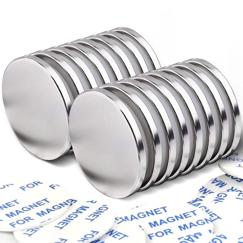E BAVITE Super Strong Neodymium Disc Magnets with Double-Sided Adhesive, Powerful Permanent Rare Earth Fridge, DIY, Building, Scientific, Craft, and Office Magnets, 1.26 inch D x 1/8 inch H - 16 Packs - Image 1