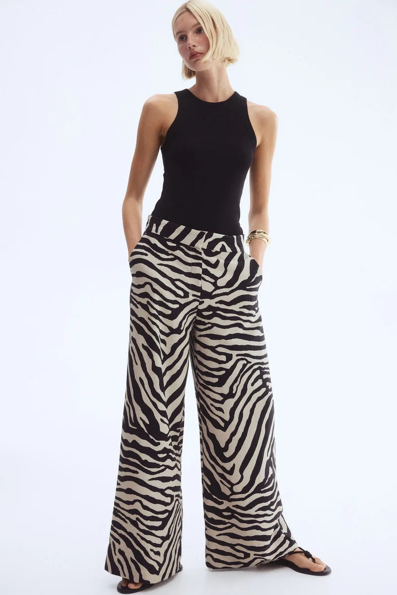 اتش اند ام بنطلون واسع الساق من نسيج التويل