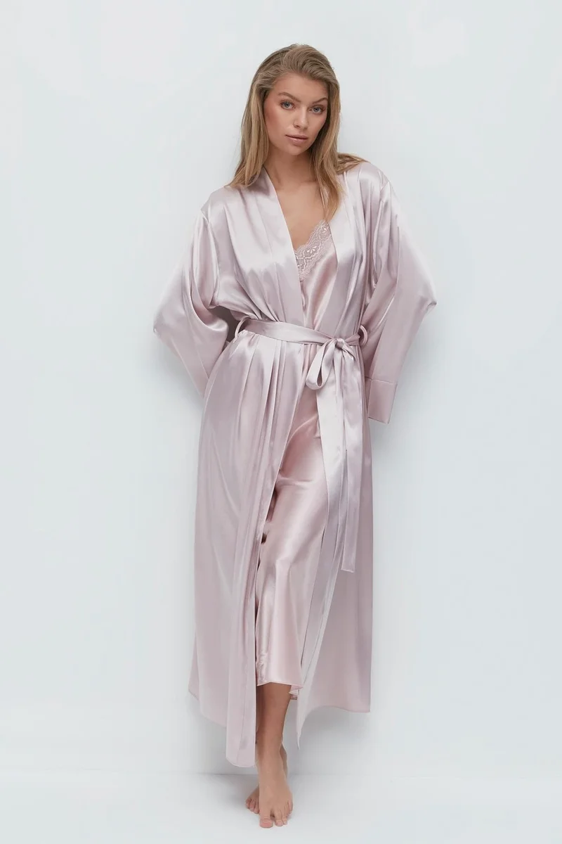 C&city Long Sleeve Satin Dressing Gown 093 Powder