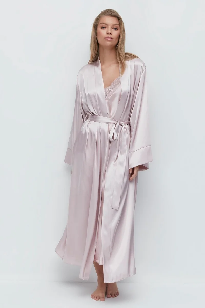 C&city Long Sleeve Satin Dressing Gown 093 Powder
