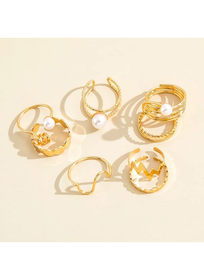 Shining Diva Fashion - Shining Diva Fashion 8pcs Stylish Pearl Rings for Women and Girls (Golden) (14772r) - Image 1