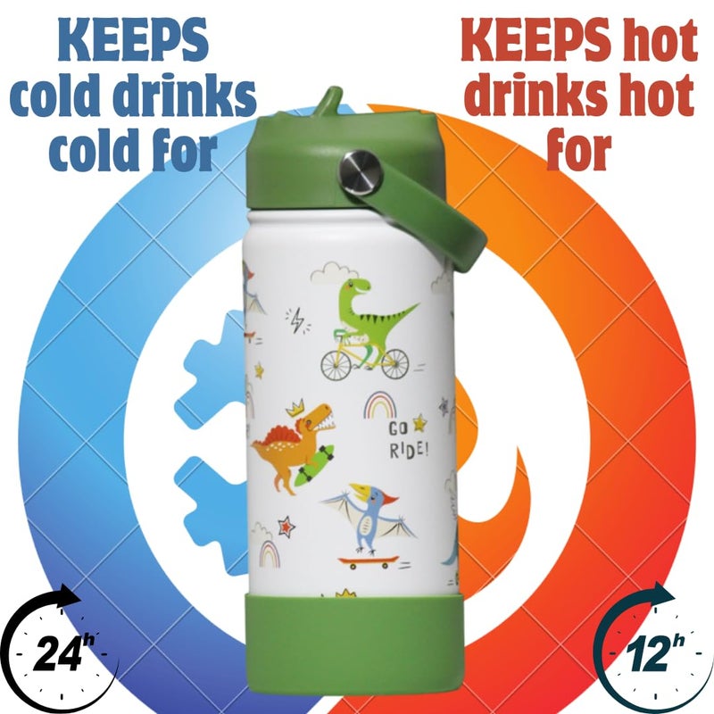 TOM  BELL Insulated Water Bottle for Kids 500ml,Double Wall Water Bottle for School, Sipper Bottle,Hot and Cold, Premium 304 Stainless Steel (Dinosaurs, 500ml) - Image 2