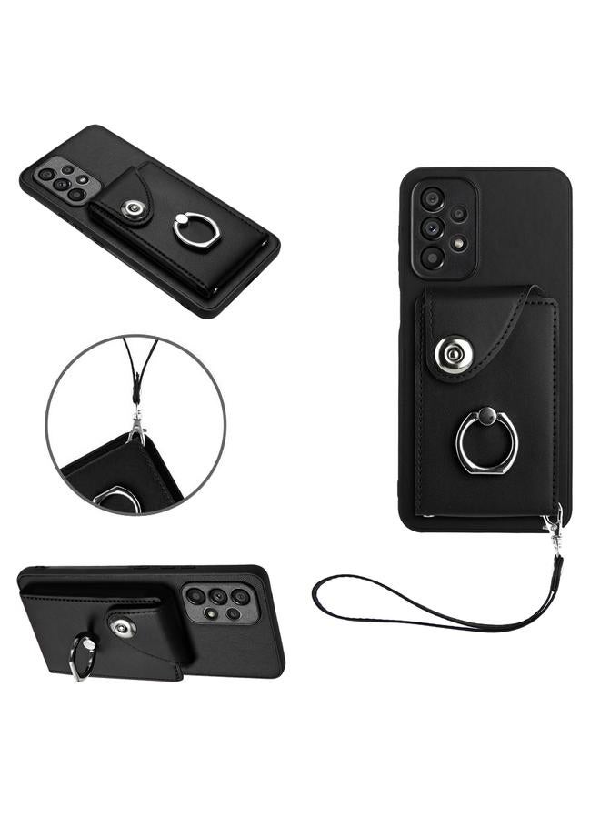 S-TOP Case For Samsung Galaxy A53 5G Organ Card Bag Ring Holder PU Phone Case with Lanyard - Image 1