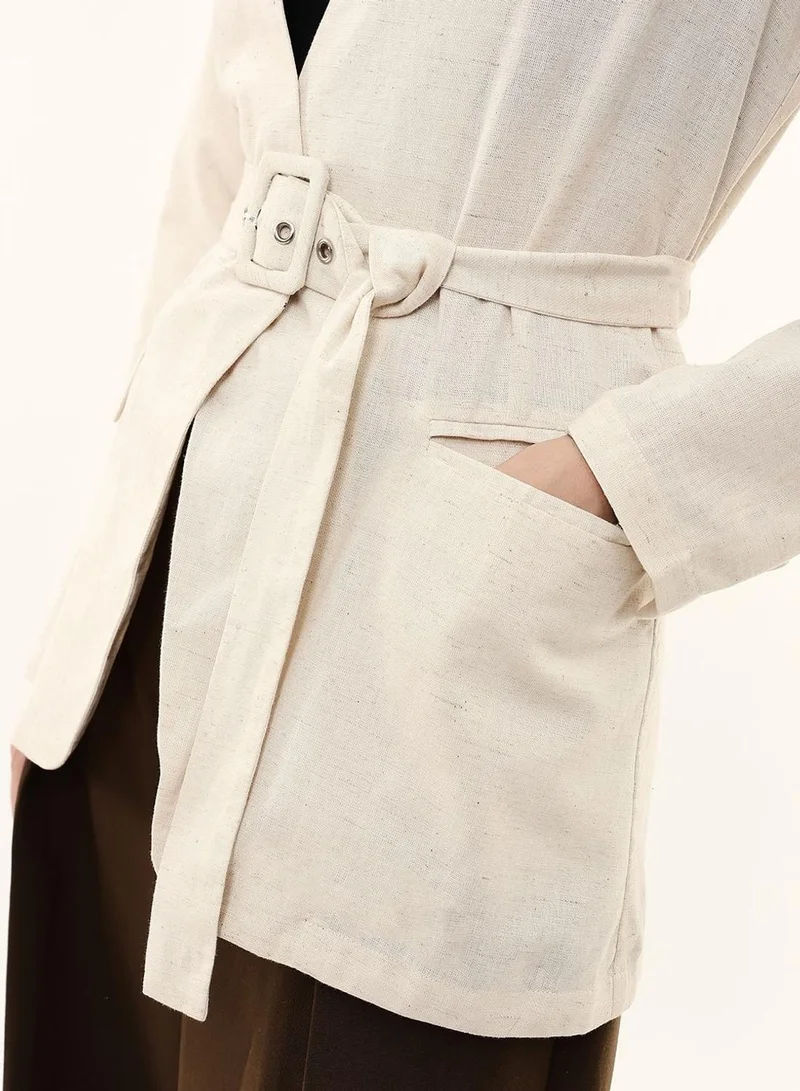 Dennis Lingo  Women Beige Cotton Blend Textured Regular Blazer for Women | Best Price UAE