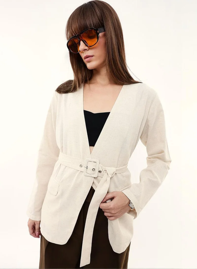 Dennis Lingo  Women Beige Cotton Blend Textured Regular Blazer for Women | Best Price UAE