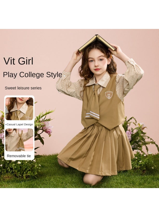 أبكيدس 【مجموعة Preppy Jk】 مجموعة خريف للفتيات، مجموعة قميص مخطط وتنورة مطوية للأطفال الأكبر سنًا - Image 3
