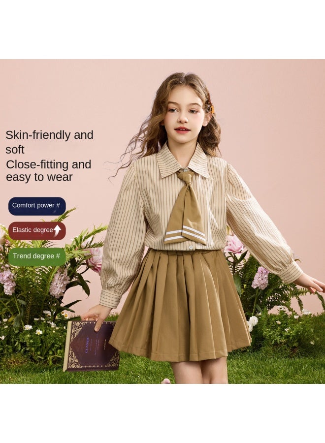 أبكيدس 【مجموعة Preppy Jk】 مجموعة خريف للفتيات، مجموعة قميص مخطط وتنورة مطوية للأطفال الأكبر سنًا - Image 4