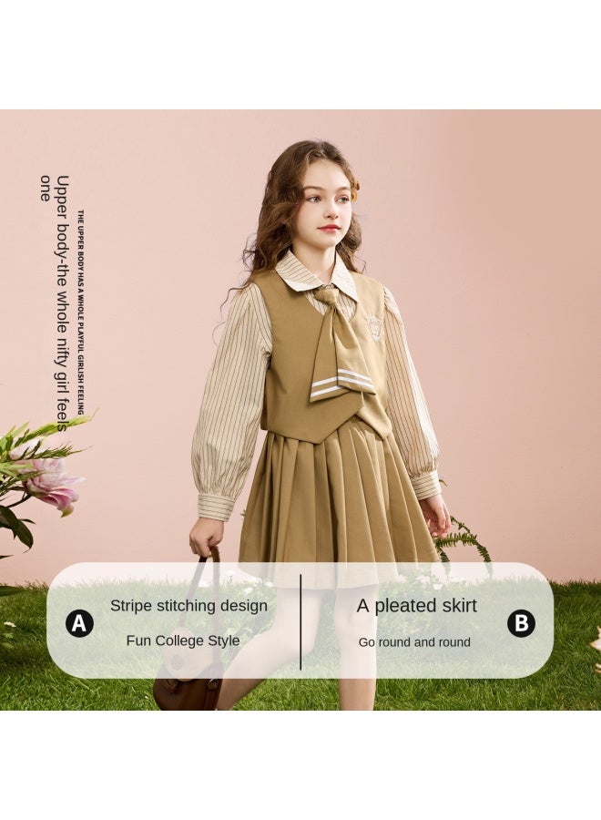 أبكيدس 【مجموعة Preppy Jk】 مجموعة خريف للفتيات، مجموعة قميص مخطط وتنورة مطوية للأطفال الأكبر سنًا - Image 5