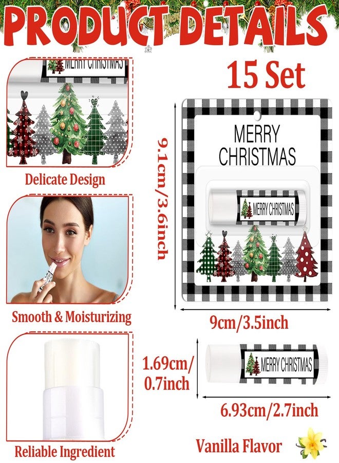 Lonfliness 15 Pack Christmas Lip Balm Gift Bulk, Moisturizing Nourishing Lip Balm Appreciation Gift, Xmas Holiday Birthday Party Favors Stocking Stuffers for Women Men Coworker Employee Teacher (Christmas Tree - Image 3