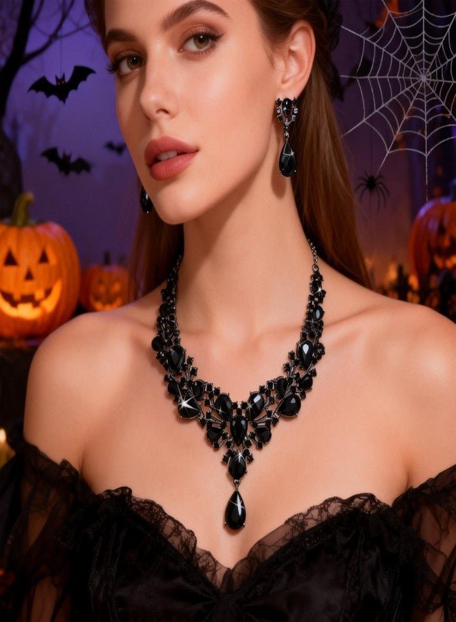 Kamirola Bridal Wedding Jewelry Set for Women/Brides/Bridesmaids Crystal Jewelry Set for Wedding Prom Party Bridal Crystal Necklace Earrings Bracelet Set(TR92) (Black) - Image 4