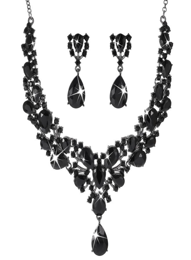 Kamirola Bridal Wedding Jewelry Set for Women/Brides/Bridesmaids Crystal Jewelry Set for Wedding Prom Party Bridal Crystal Necklace Earrings Bracelet Set(TR92) (Black) - Image 1