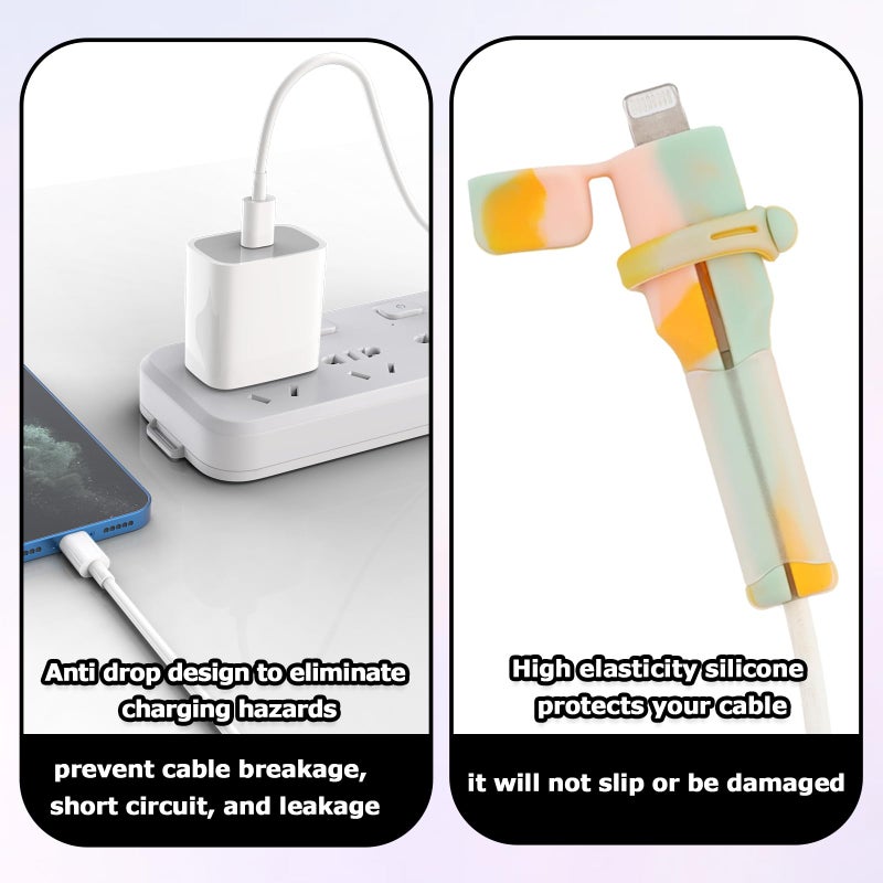LUSTRIB 4PCS (2 Sets) Charger Cable Protector - Silicone Non-Slip Cord Saver Compatible with Lightning & USB-C Type-C Cables, 2-in-1 Dustproof Organizer and Protection, Multicolor Wire Protector for Home - Image 5