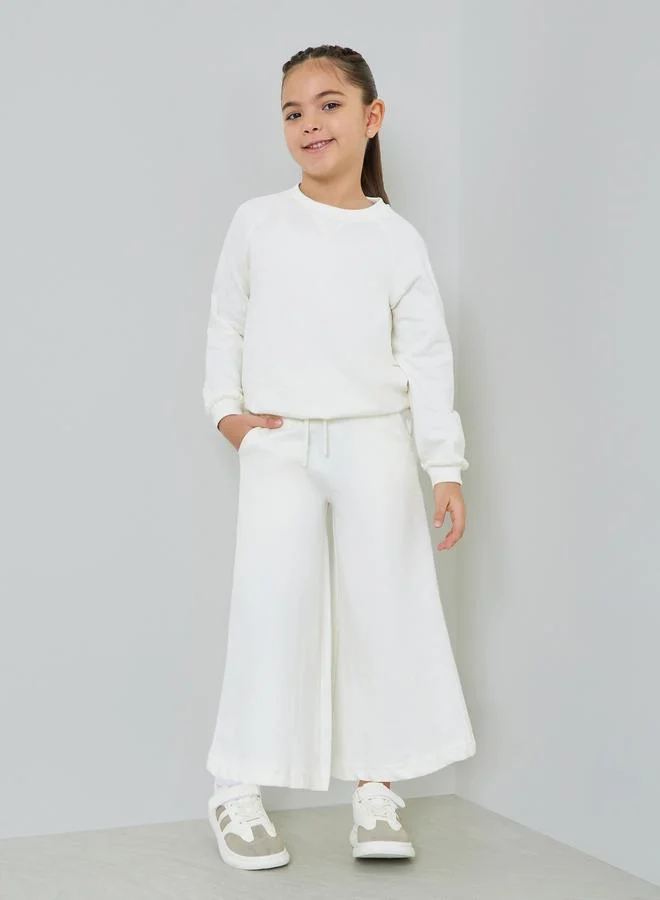 Styli Girls Off White Cotton Wide Leg Cropped Joggers