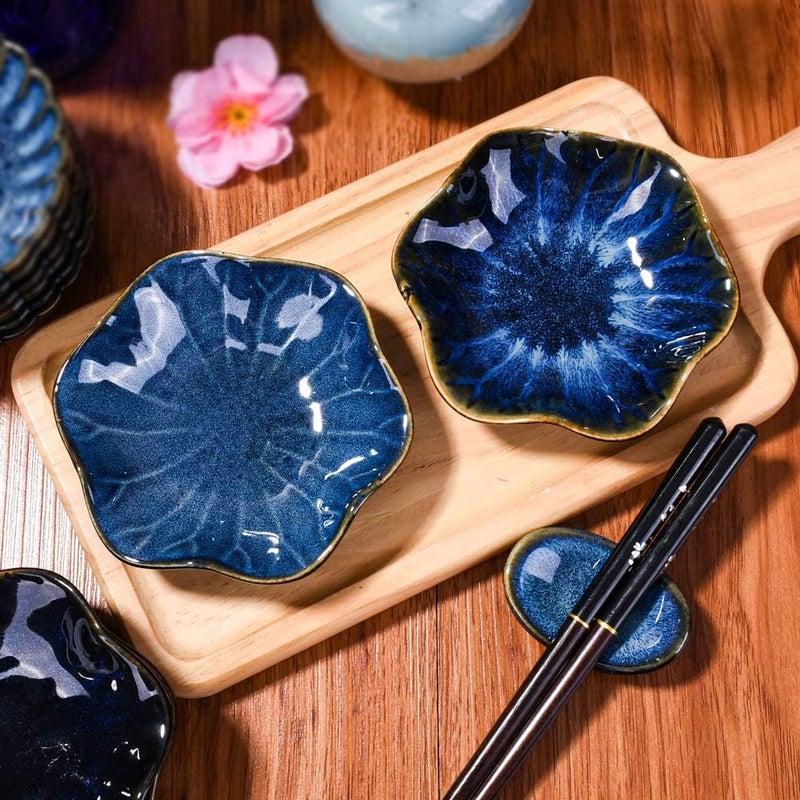 BOSILI Japanese Blue Soy Sauce Dishes Asian Vintage Blue Ceramic Dipping Bowl Set of 5 for Sushi Seasoning - Image 2