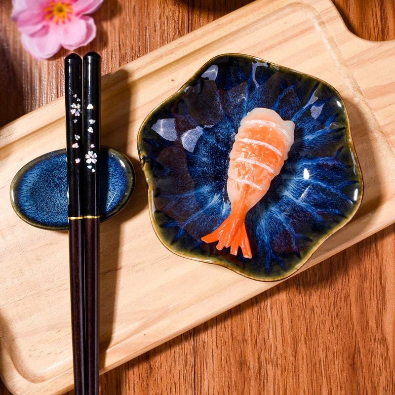 BOSILI Japanese Blue Soy Sauce Dishes Asian Vintage Blue Ceramic Dipping Bowl Set of 5 for Sushi Seasoning - Image 5