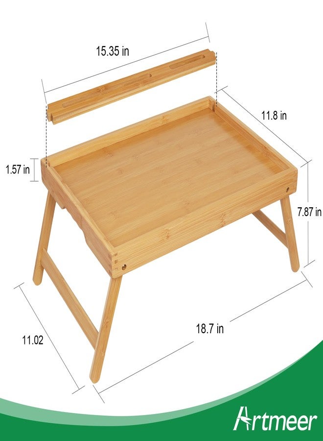 Artmeer Bed Tray Table with Handles Folding Legs,Bamboo Breakfast Food Tray with Media Slot,Use As Platter,Laptop Desk,Snack,TV Tray Kitchen Serving Tray(Beige,Medium) - Image 2