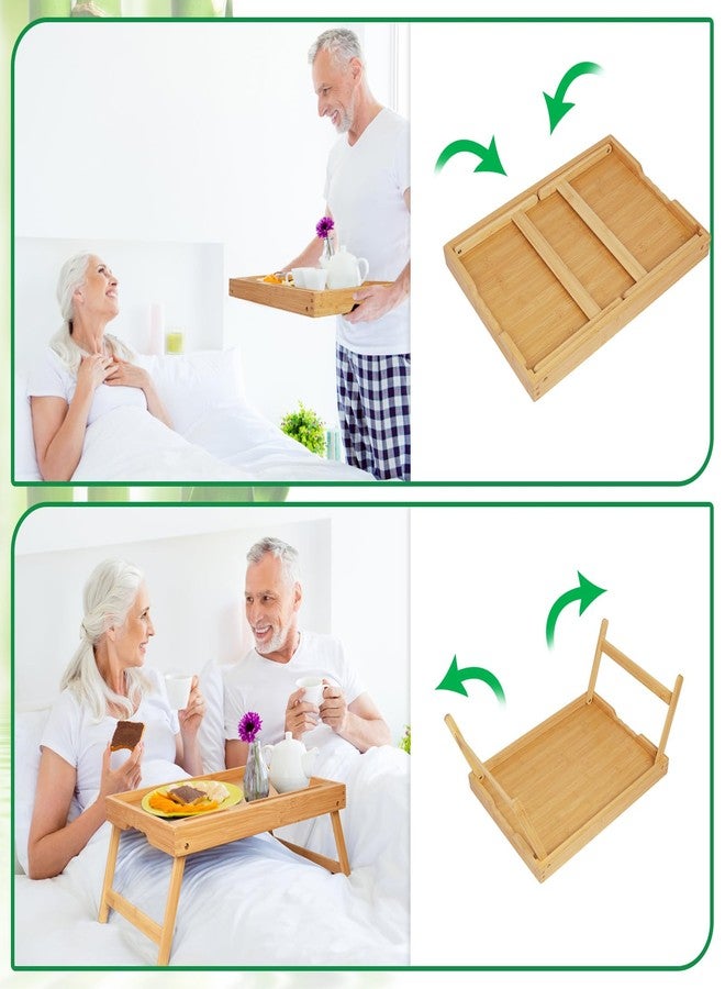 Artmeer Bed Tray Table with Handles Folding Legs,Bamboo Breakfast Food Tray with Media Slot,Use As Platter,Laptop Desk,Snack,TV Tray Kitchen Serving Tray(Beige,Medium) - Image 4