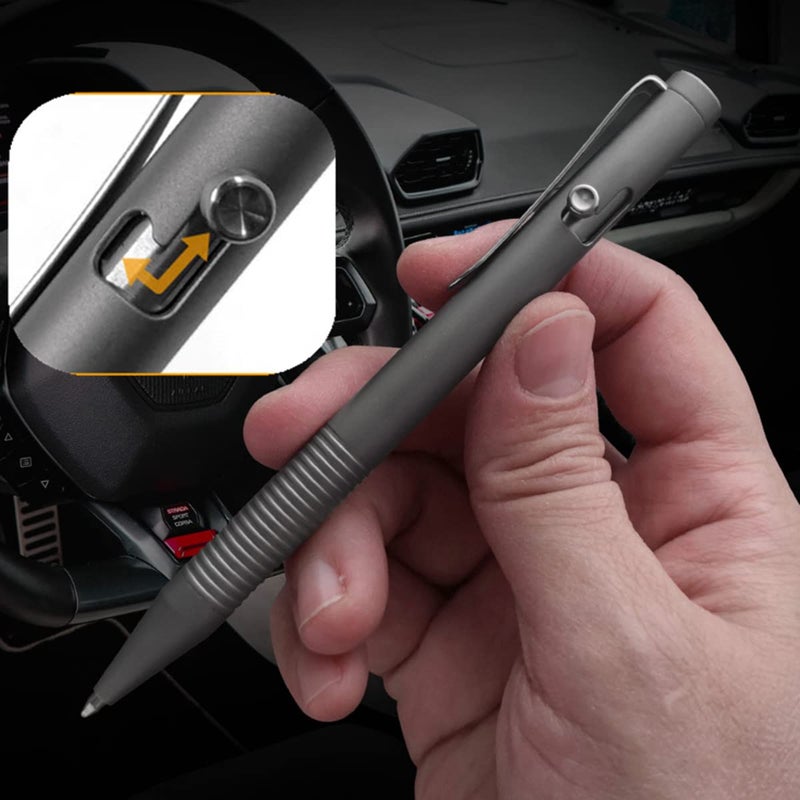 Lary Grey Titanium Alloy Bolt Action Pen Compatible with Parker Refill Stainless Steel Pen Clip EDC Pocket Business Collection Ballpoint Pen with 3 Extra Refills in Gift Box (LA001) - Image 3