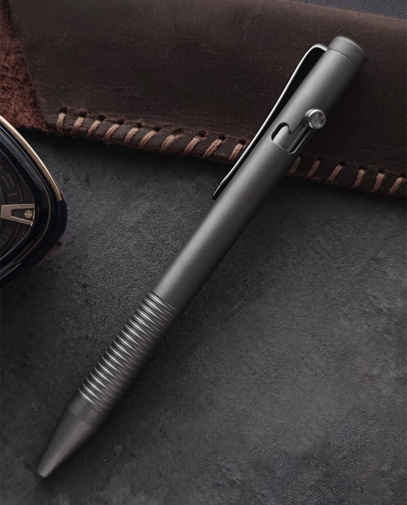 Lary Grey Titanium Alloy Bolt Action Pen Compatible with Parker Refill Stainless Steel Pen Clip EDC Pocket Business Collection Ballpoint Pen with 3 Extra Refills in Gift Box (LA001) - Image 2