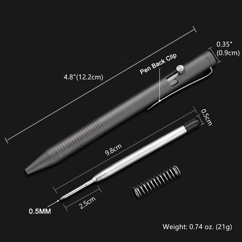 Lary Grey Titanium Alloy Bolt Action Pen Compatible with Parker Refill Stainless Steel Pen Clip EDC Pocket Business Collection Ballpoint Pen with 3 Extra Refills in Gift Box (LA001) - Image 4